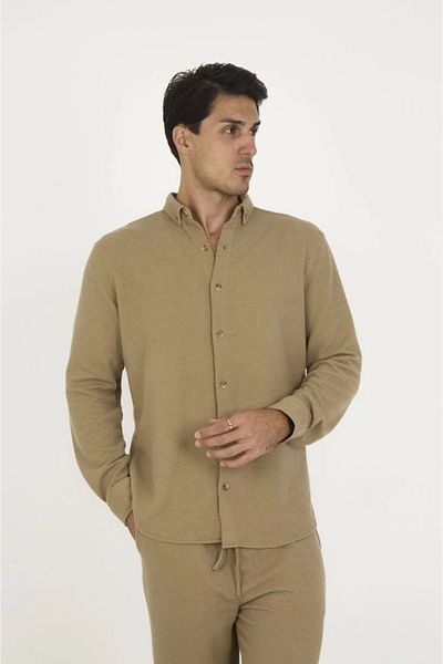 Moka Shopin Mokashopin Buttoned Full Fit Long Sleeve Jacquard Shirt - Brown