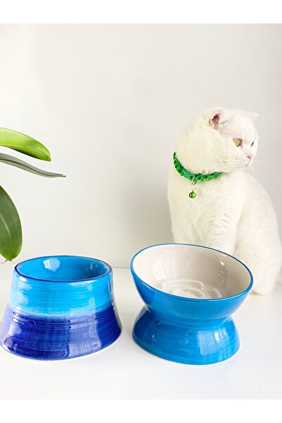 stilinbu Seramik Yavaş Yeme Mama Kabı/ Colorful Moon Model( MAVİ BEYAZ & COLO...