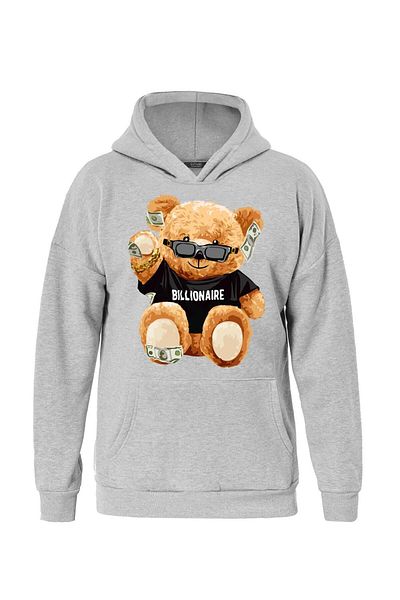 SOFTWAY Unisex Oversize Billionaire Printed Fleece Hooded Sweatshirt - Gray