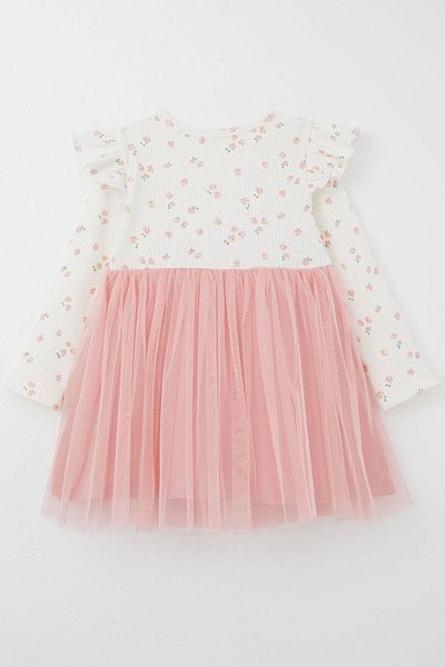 Breeze Girls' Long Sleeve Dress Floral Bow Tulle 1.5-5 Years, Ecru
