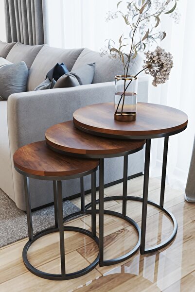 St Morritz 3lü C Lüx Zigon Sehpa Siyah Ceviz