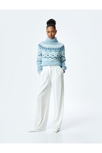 Koton Ethnic Patterned Long Sleeve Turtleneck Knit Sweater