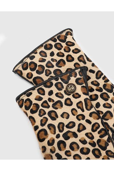 İLVİ Leopard Patterned Bera Genuine Leather Women's Gloves