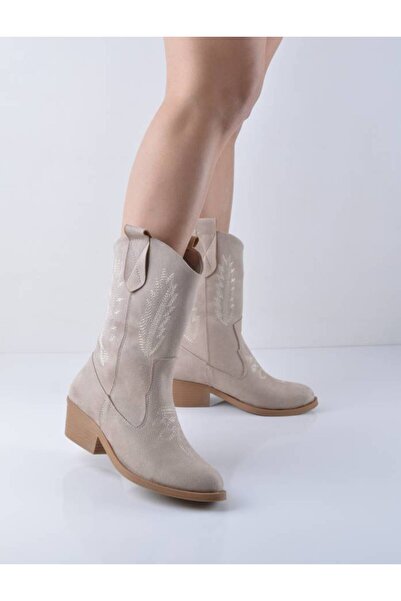 Şanslı Ayakkabıcılık Vizon Süet Kısa Topuk Kovboy Bot