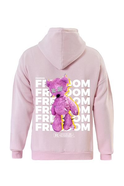 SOFTWAY Unisex Freedom Printed Hooded Oversize φούτερ με μαλακό φλις εσωτερικά - ΡΟΖ
