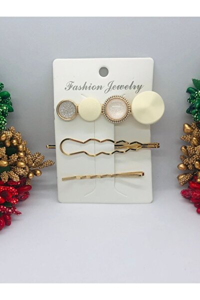 İnDerin Set de 3 agrafe de păr de culoare aurie