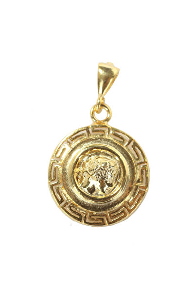 Nusret Takı 925 Ayar Gümüş Grek Desenli Iskender Kafası Figürlü Madalyon Kolye Ucu