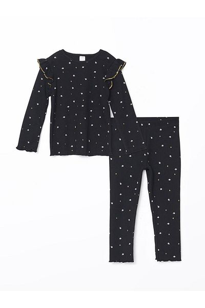 LC Waikiki Crew Neck Printed Girls Blouse and Leggings Set of 2
