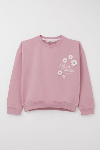 Breeze Trening pentru fete, cu slogan, cu ciucuri, broderie cu flori, 4-9 ani, trandafir uscat