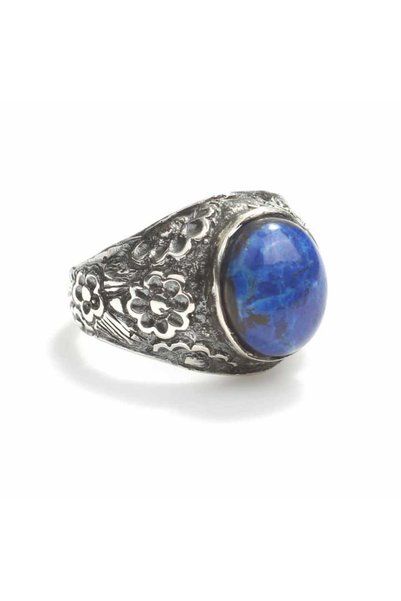 Nusret Takı 925 Ayar Gümüş Oval Lapis Taşlı Kolları İşlemeli Erkek Yüzük