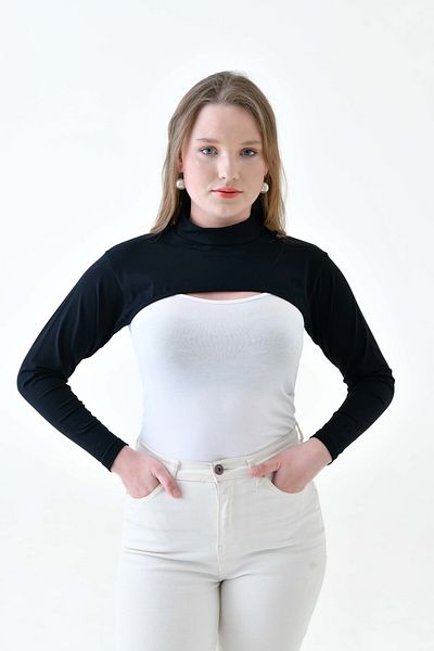 mirach Plus Size Black and Black Body Set - Long Sleeve Combed Cotton Underwear Sleeve