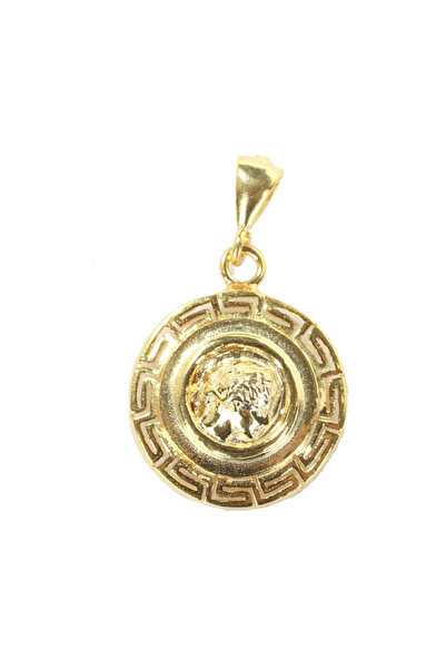 Nusret Takı 925 Ayar Gümüş Grek Desenli Iskender Kafası Figürlü Madalyon Kolye Ucu