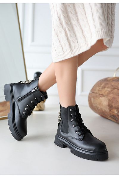 BESKAR Μποτάκια Harte Black Skin Lace Up
