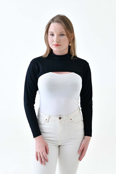 mirach Μαύρο και μαύρο σετ σώματος Plus Size - Μακρυμάνικο χτενισμένο βαμβακερό εσώρουχο μανίκι