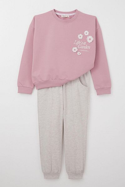 Breeze Trening pentru fete, cu slogan, cu ciucuri, broderie cu flori, 4-9 ani, trandafir uscat