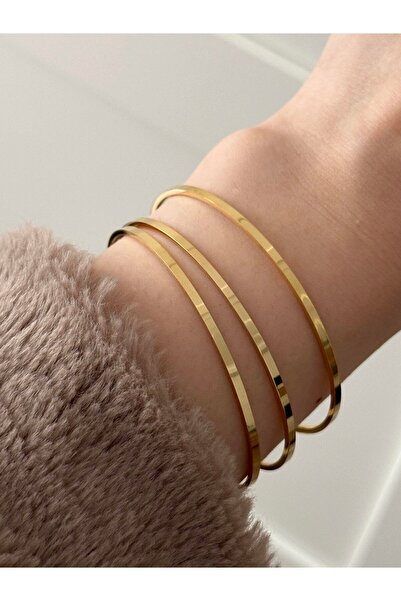 NKIE JEWELS Düz Kibrit Altın Ajda Ayar Renk 14 Çelik Bilezik Çöpü Ince Bilezik 3 Paslanmaz Kaplama Altın