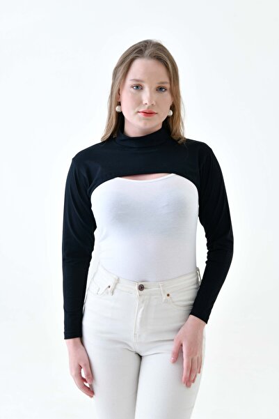 mirach Μαύρο και μαύρο σετ σώματος Plus Size - Μακρυμάνικο χτενισμένο βαμβακερό εσώρουχο μανίκι