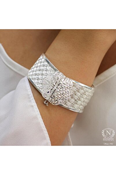 Nusret Takı 925 Ayar Gümüş Saç Örgüsü Tasarımı Taçlı Dağ Lalesi Kaşlı Bilezik