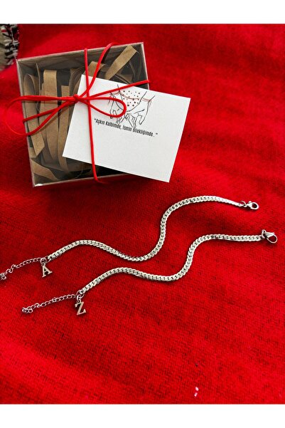 derokas 2'li Sevgili Çift Harf Detaylı Paslanmaz Çelik Aşk Bilekliği 2'li Mar...