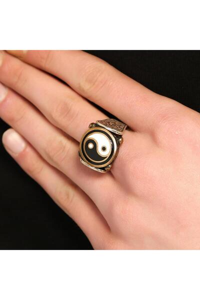 Nusret Takı 925 Ayar Gümüş ve Bronz Karışımı Ying Yang Denge Modeli Erkek Yüzüğü
