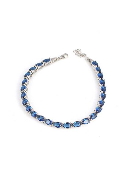 Nusret Takı 925 Ayar Gümüş Küçük Damla Safir Taşlı Suyolu Bileklik