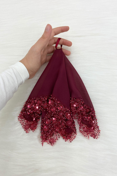 ZEYMERADE Bordo Gelin Damat Mendili, Halay El Mendili, Pullu Boncuklu, Düğün ...