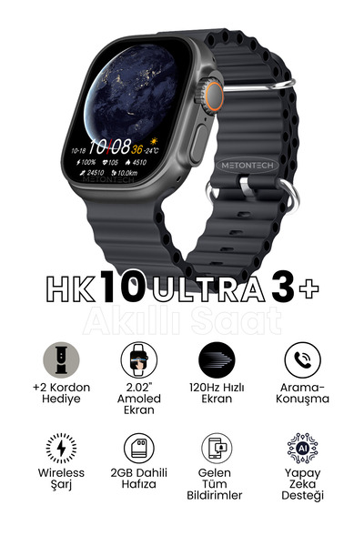MactivePro Watch Hk10 Ultra 3 Amoled Akıllı Saat Tüm Telefonlara Uyumlu Kordo...