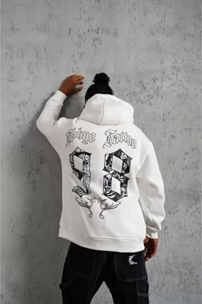 JANES Чоловічий 98 Світшот з капюшоном і принтом - Білий