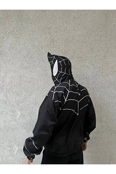 AKNButik Unisex Long Sleeve Hooded Windbreaker - Black