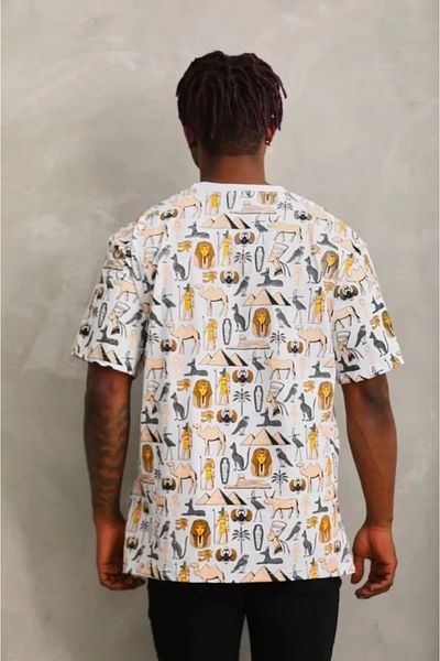 modaserdem Λευκό μπλουζάκι Unisex Oversize με στάμπα με λαιμόκοψη