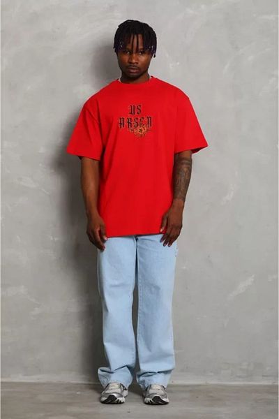 COTTONLAB Μπλουζάκι Unisex Oversize με στάμπα με λαιμόκοψη - Κόκκινο