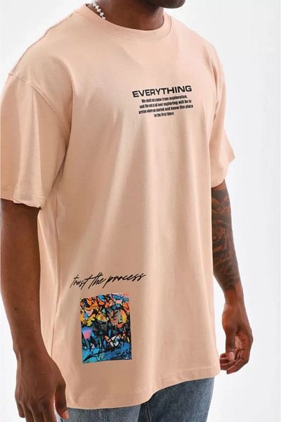 Mirage Unisex Oversize T-Shirt - Beige, Fashion Wanilia Crew Neck Printed