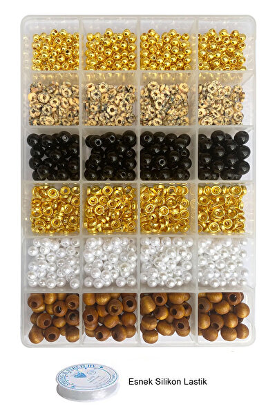 By MO Accessories Set de bijuterii din lemn maro onix cu mărgele de perle, co...