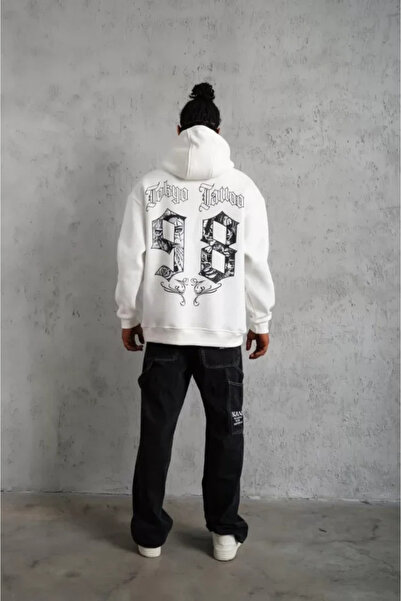 JANES Чоловічий 98 Світшот з капюшоном і принтом - Білий