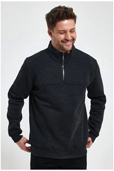 JANES Φούτερ με μισό γιακά σε χρώμα ανθρακί