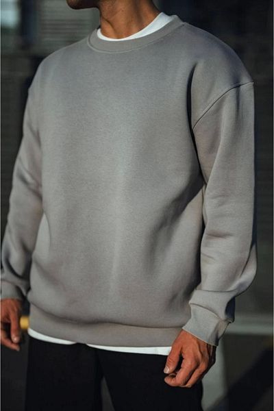 modaserdem Winter Crew Neck με τρεις κλωστές Basic SweatShirt - Βαμμένο γκρι