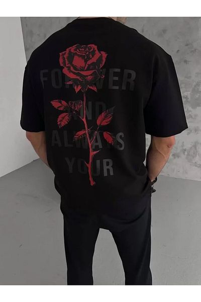 modaserdem Μπλουζάκι Unisex Crew Neck Printed Oversize - Μαύρο