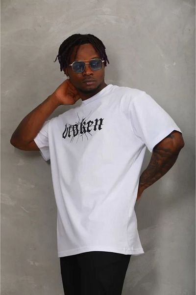 JANES Λευκό μπλουζάκι Unisex Oversize με στάμπα με λαιμόκοψη