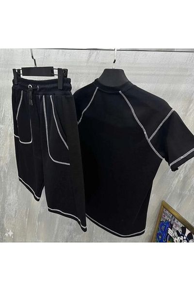 Moka Shopin Mokashopin Unisex Karoyaka Stitched Shorts Set - Black
