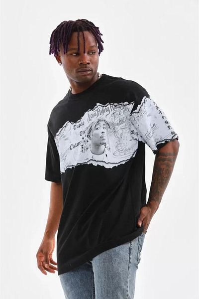 modaserdem Μπλουζάκι Unisex Crew Neck Printed Oversize - Μαύρο