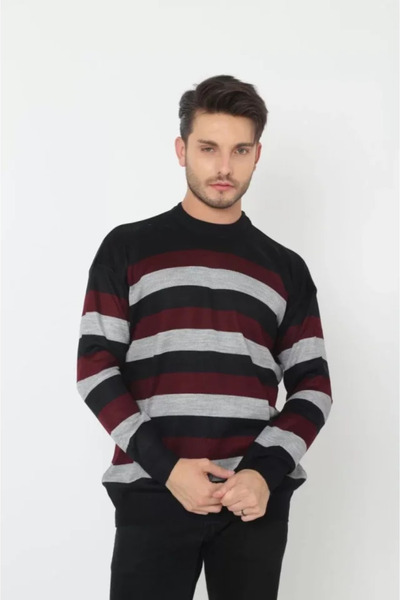 JANES Πλεκτό πουλόβερ Unisex Χοντρό ριγέ Crew Neck - Γκρι