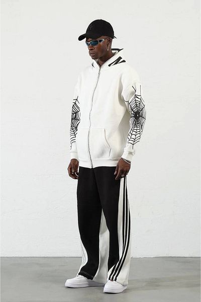 leyla sanat sanata yeni bir bakış açısı Leyla Sanat a New Perspective on Art Three Thread Printed Zipper Hooded Cardigan - White