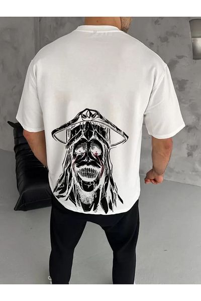 Modayakamoz Λευκό μπλουζάκι Unisex Oversize με στάμπα με λαιμόκοψη