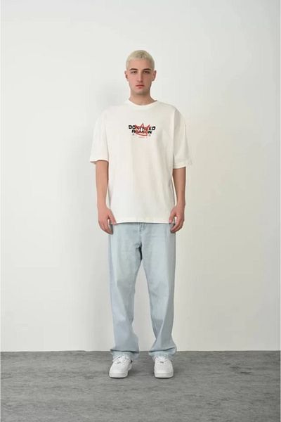 JANES Λευκό Unisex Oversize T-Shirt - Crew Neck, Printed