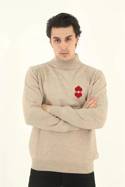 Moka Shopin Tricotaj unisex bej MokaShopin - Jumătate de gât și imprimat