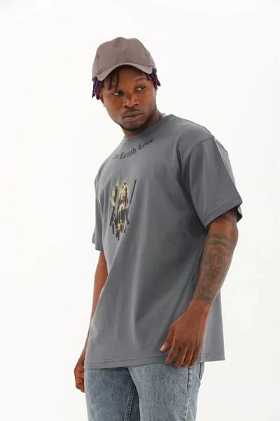 JANES Καπνιστό μπλουζάκι Unisex Oversize με στάμπα με λαιμόκοψη