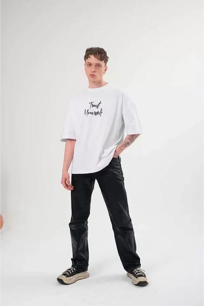 modaserdem Λευκό μπλουζάκι Unisex Oversize με στάμπα με λαιμόκοψη