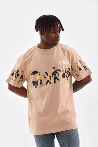 Kokosh moda Μπεζ Unisex Oversize T-Shirt - Crew Neck, Printed