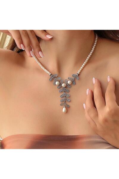 Nusret Takı 925 Ayar Gümüş İncili Telkâri Kolye