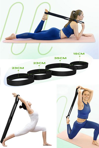 KAŞIKBEY Yoga Leg Body Stretching Belt with 4 Loops Posture Corrector Humpback Relief Fitness Band
